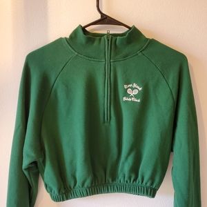 Green crop top sweater half zip